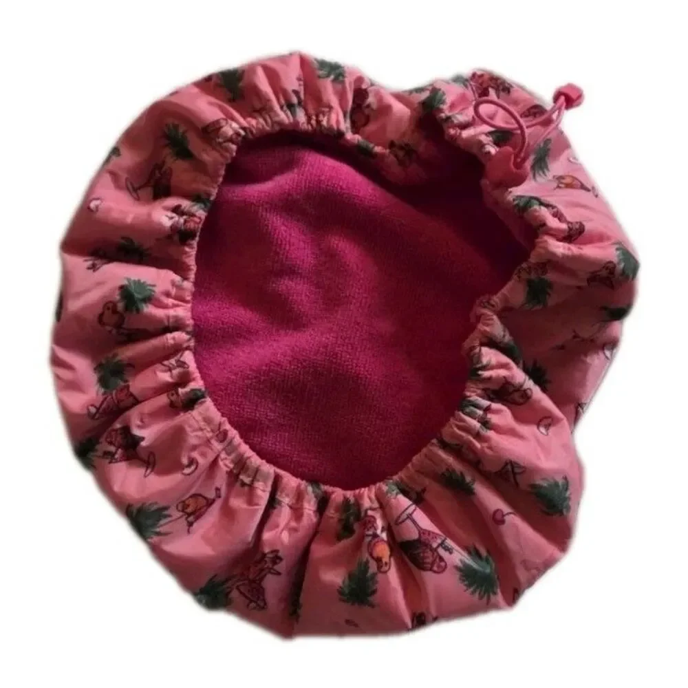 Luxury Microfiber Lined Shower Cap - Pink Tropical Palm Tree & Cocktail Print -